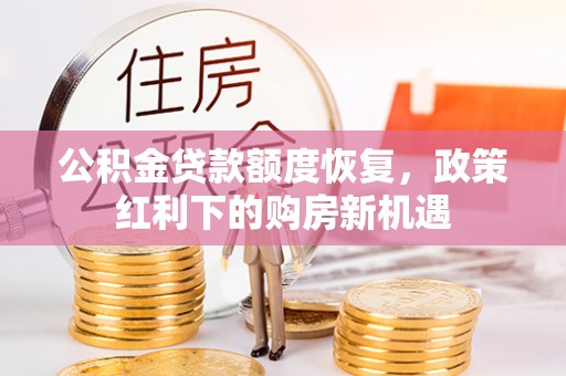 东西湖公积金贷款额度恢复，政策红利下的购房新机遇